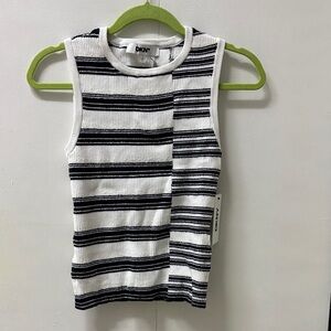 DKNY Black and White Striped Tank Top